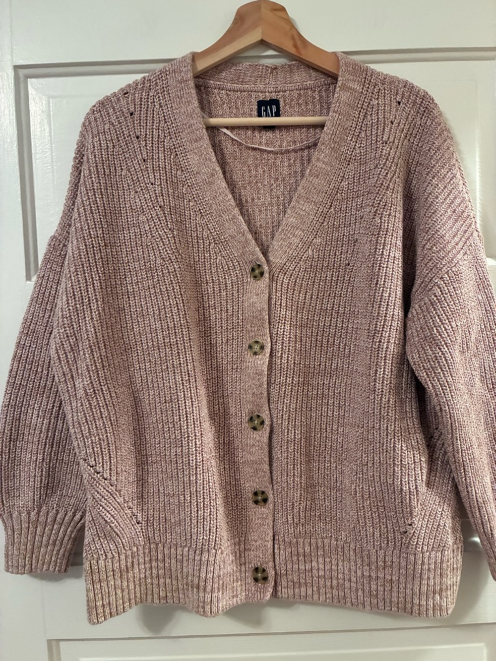 GAP Light Mauve Knit Button-Front V-Neck Cardigan Cotton Size Large